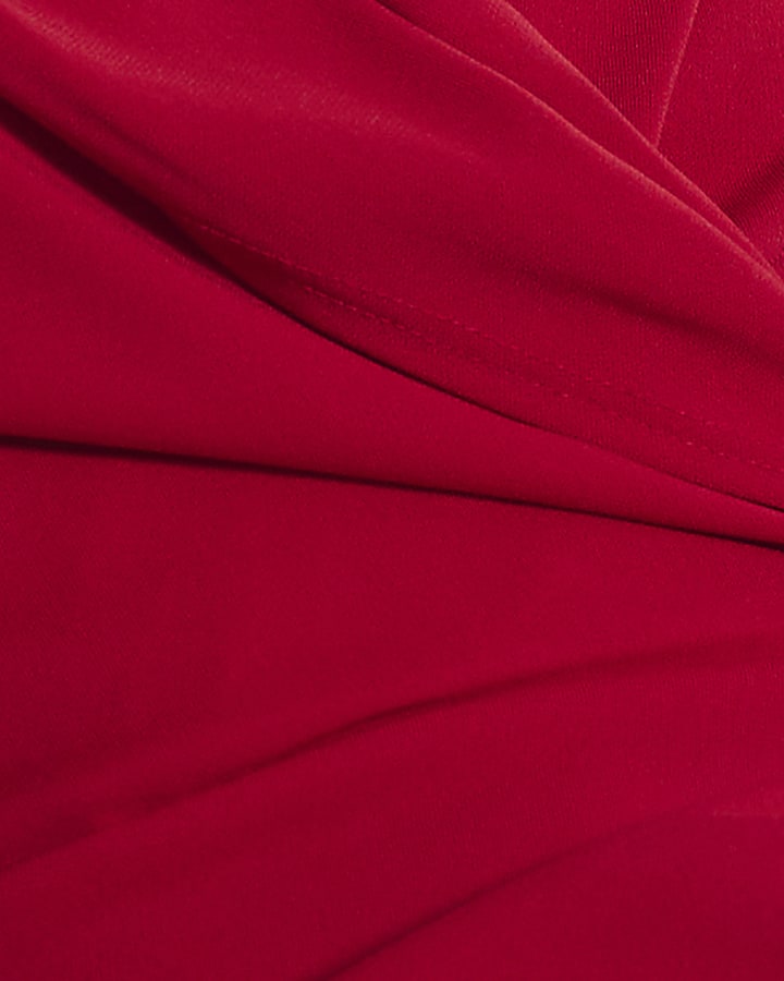 Red Long Sleeve Drape Front Top