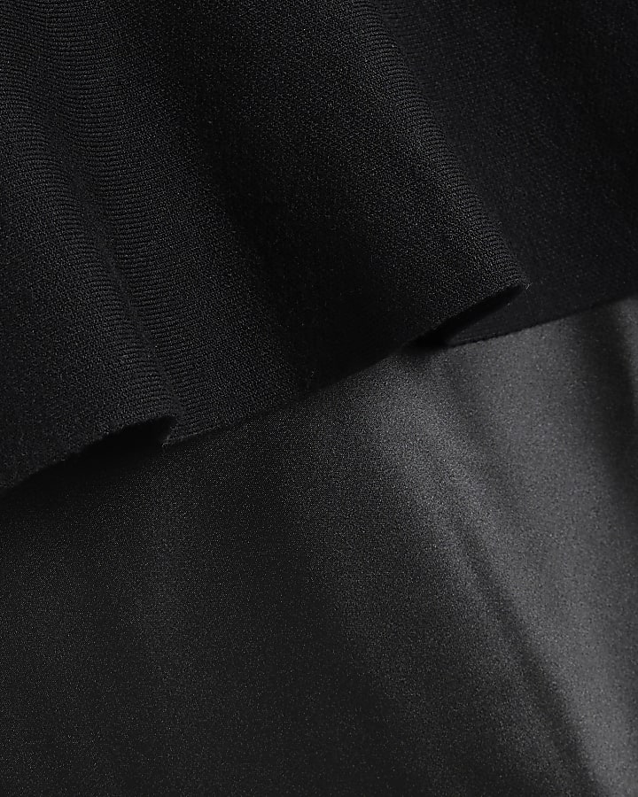 Petite Black Hybrid Satin Knit Peplum Dress
