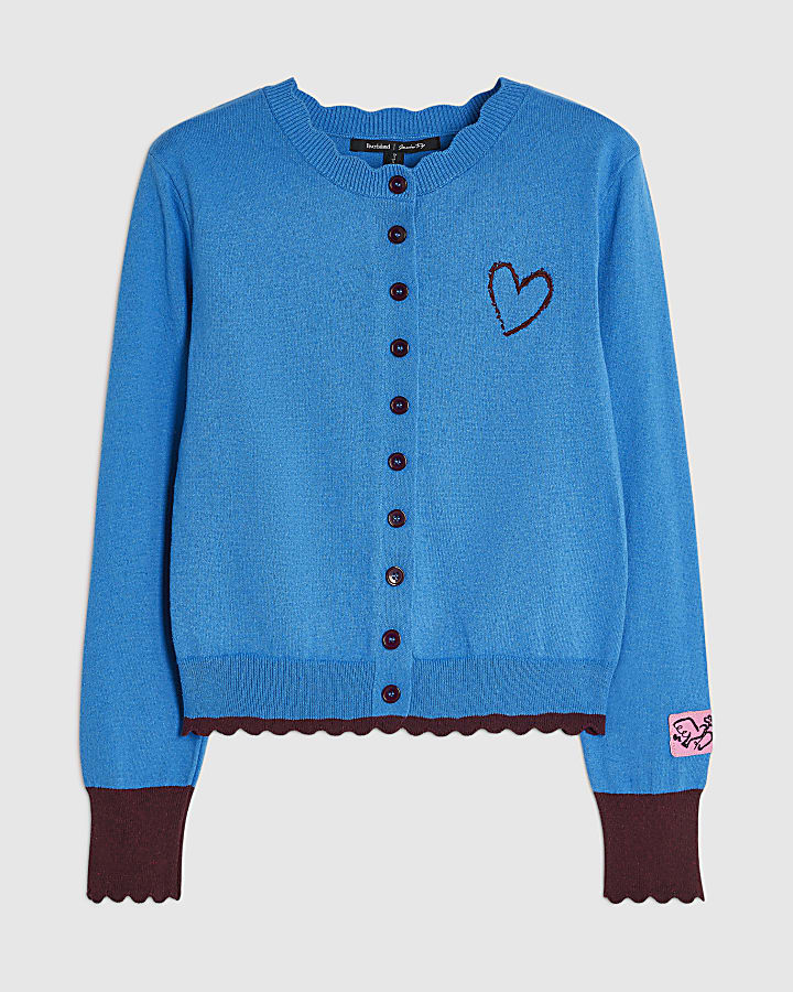 Blue Blocked Scallop Heart Cardigan