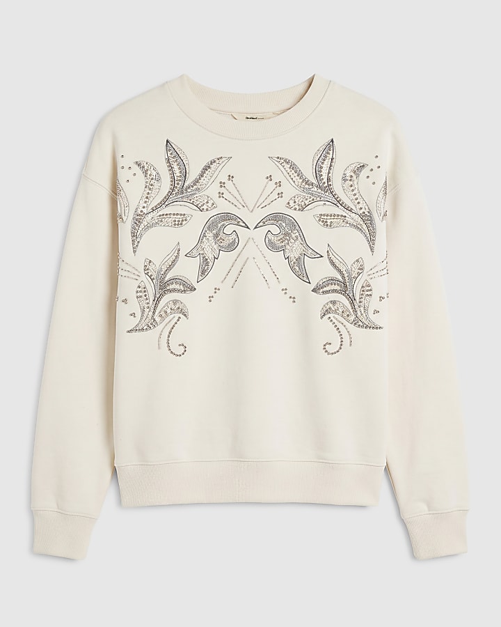 Cream Embellished Sweatshirt