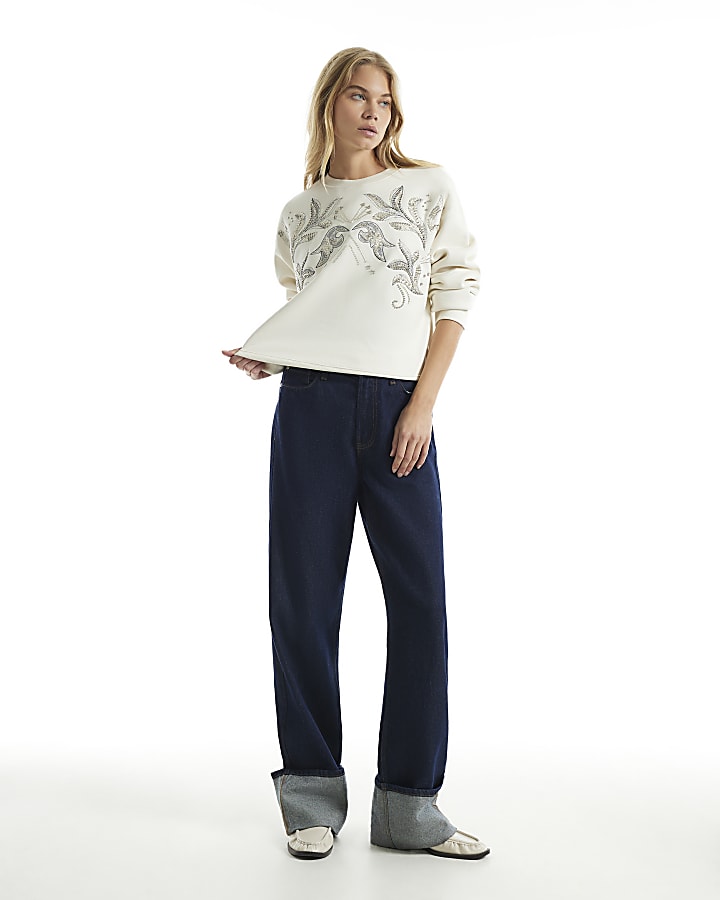 Cream Embellished Sweatshirt