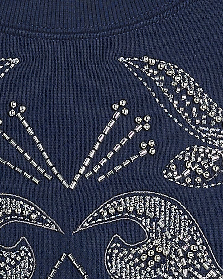 Navy Embellished Sweatshirt