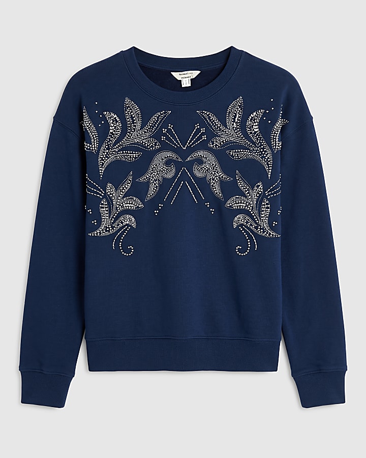 Navy Embellished Sweatshirt