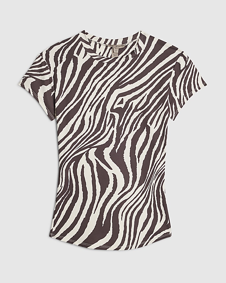 Brown Zebra Print Fitted T-Shirt