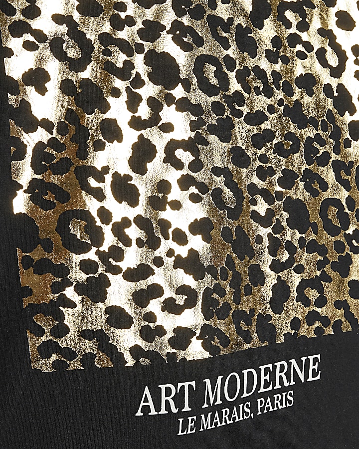 Black Cotton Leopard Print Foil T-Shirt