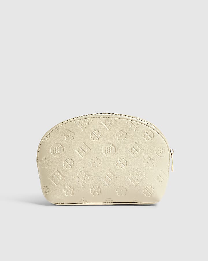 Cream Embossed Monogram Makeup Bag
