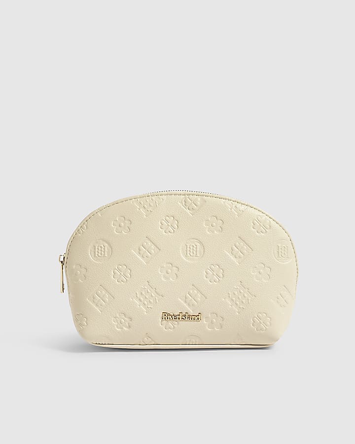 Cream Embossed Monogram Makeup Bag