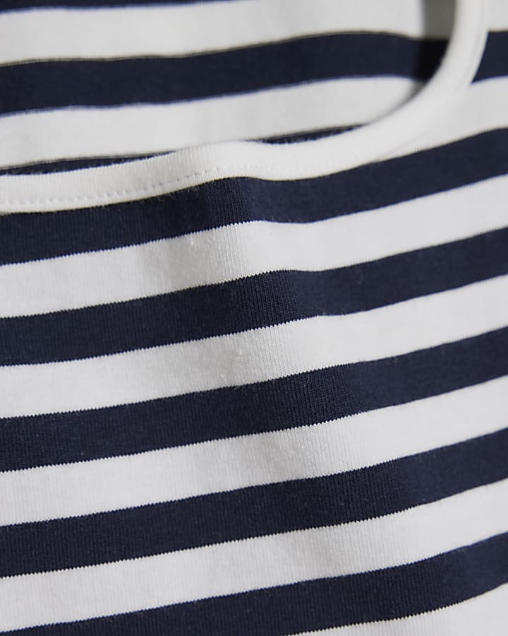 Navy Cotton Blend Stripe Keyhole Top