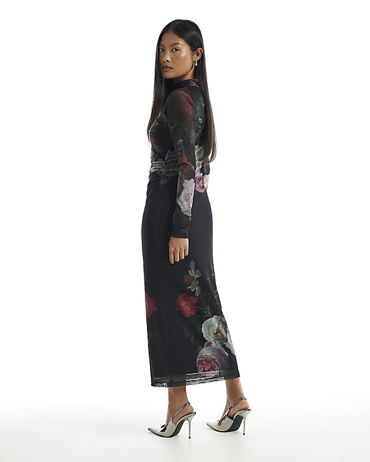 Petite Black Floral Print Maxi Dress