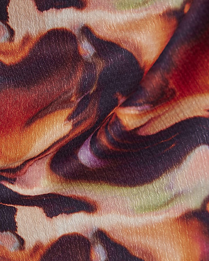 Orange Lace Trim Blur Print Top