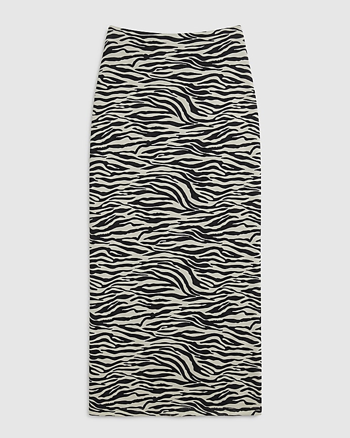 Cream Zebra Glitter Mesh Maxi Skirt