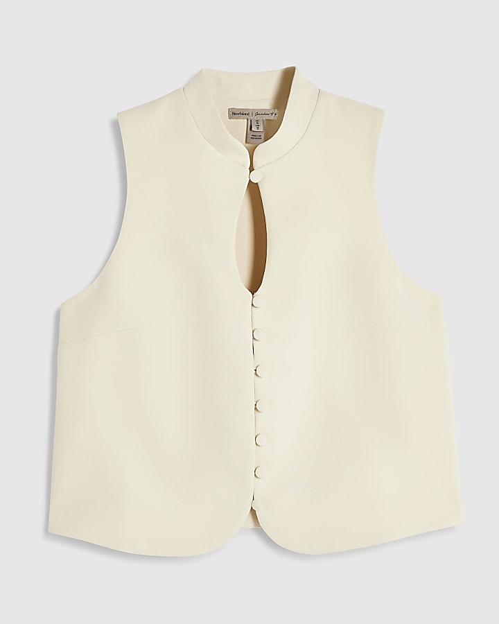 Cream Boxy Stand Up Collar Top