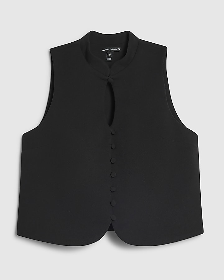 Black Stand Up Collar Key Hole Top