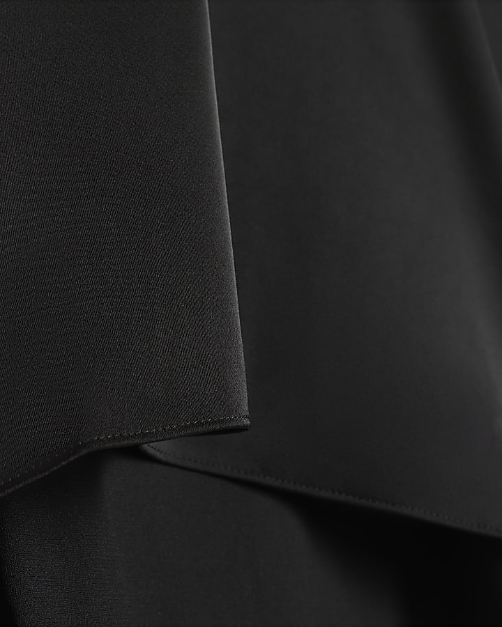 Black Satin Turn Back Cuff Blouse