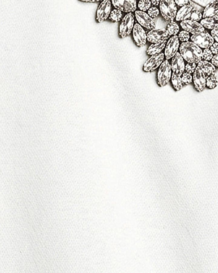Cream Shoulder Cut Out Diamante Sweatshirt