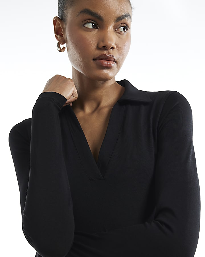 Black Long Sleeve Shirt Bodysuit