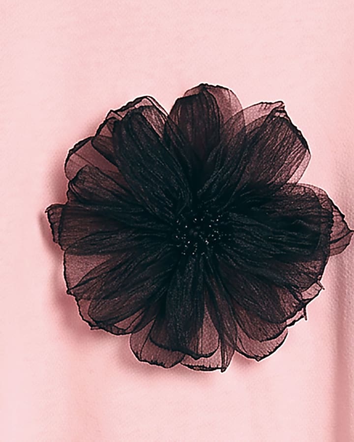 Pink Contrast 3D Flower Sweatshirt