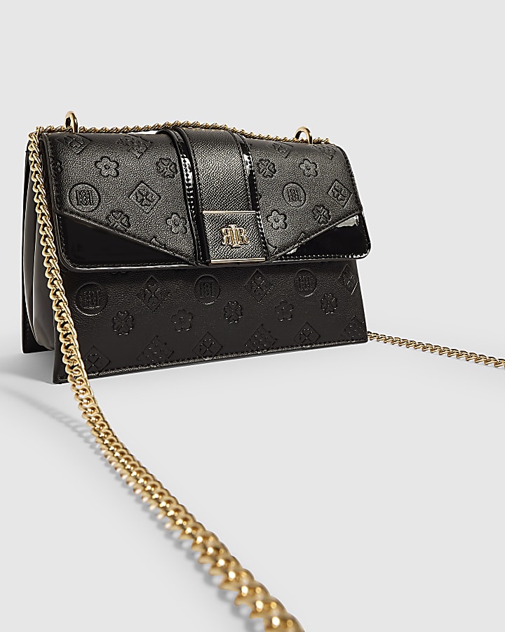 Black Monogram Panel Front Shoulder Bag