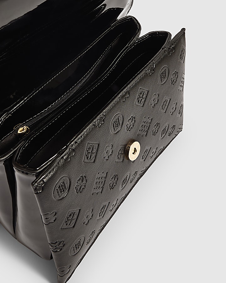 Black Monogram Panel Front Shoulder Bag