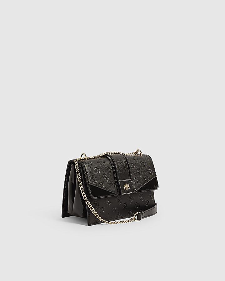 Black Monogram Panel Front Shoulder Bag