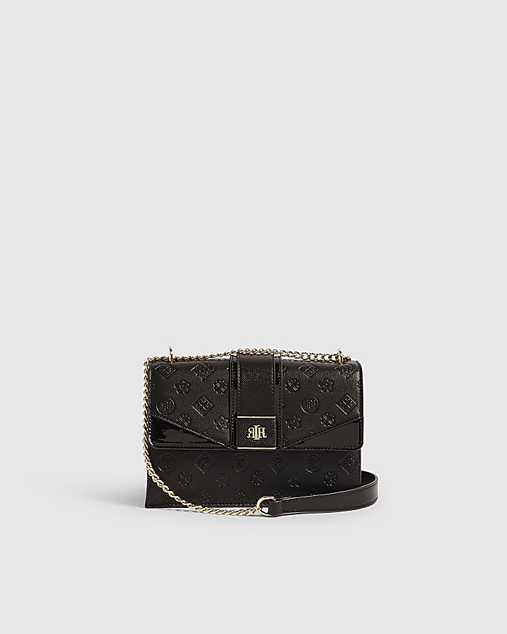 Black Monogram Panel Front Shoulder Bag