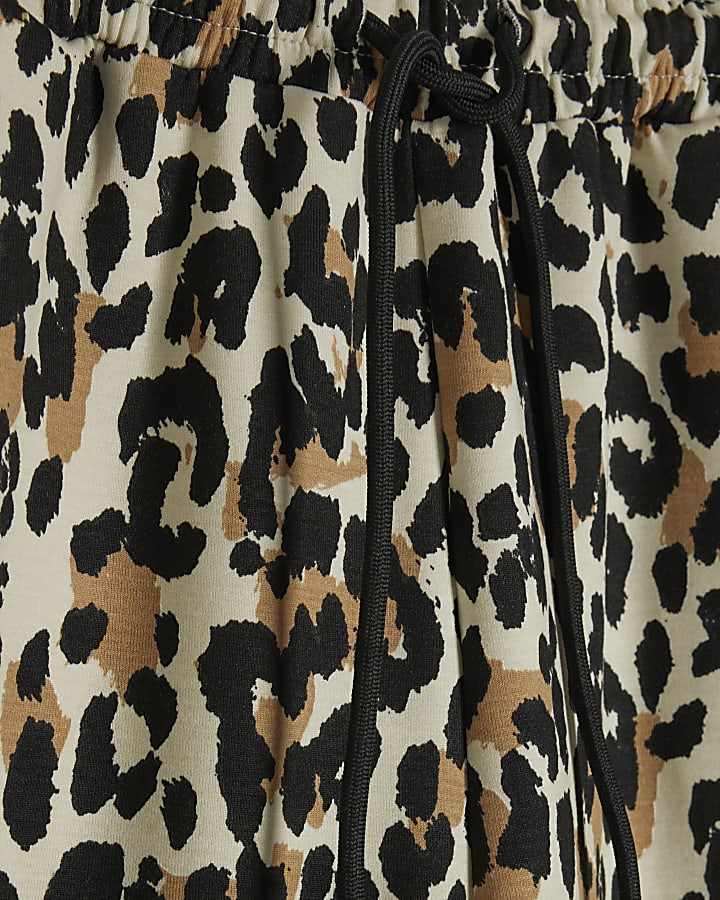Petite Brown Premium Leopard Wide Joggers