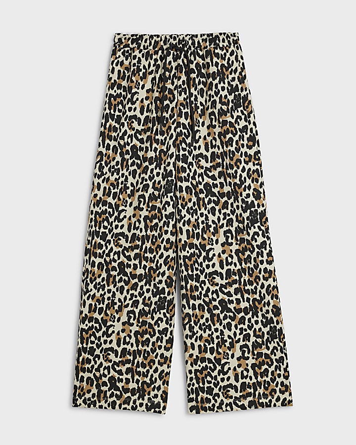 Petite Brown Premium Leopard Wide Joggers