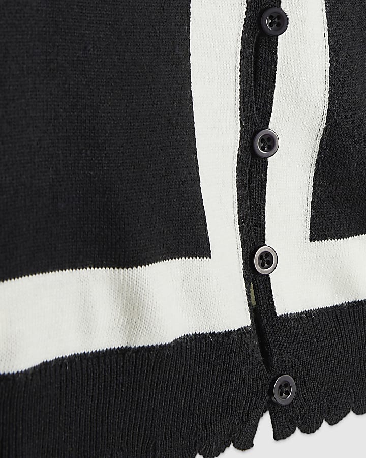 Black Open Button Blocked Cardigan