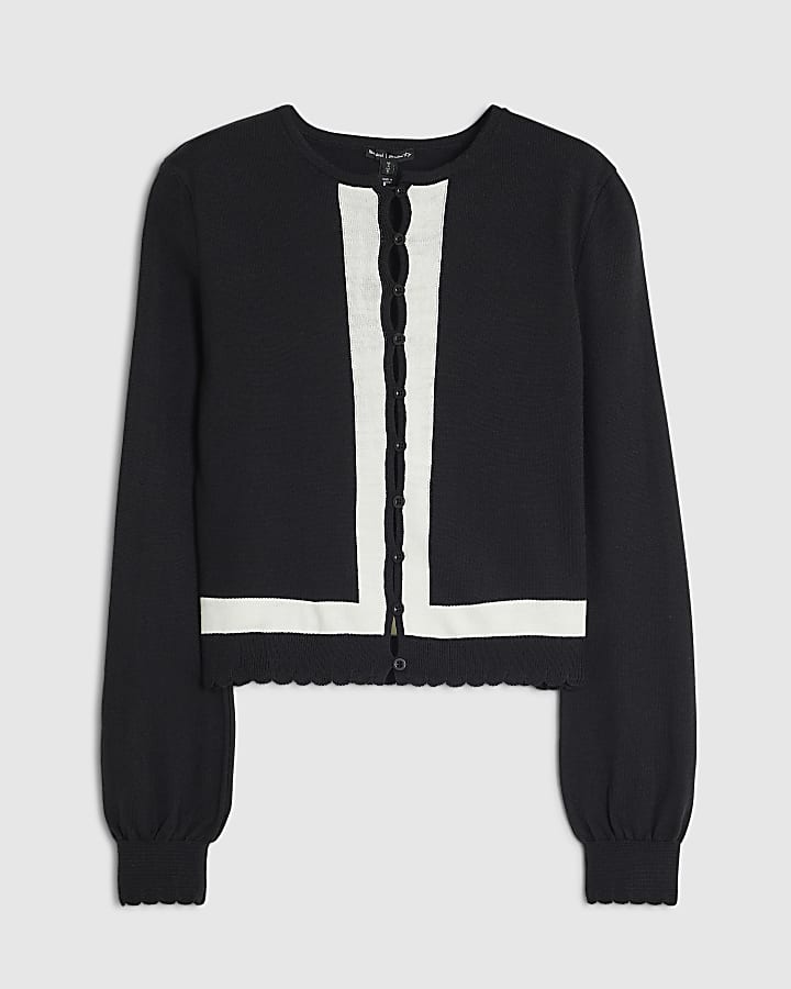 Black Open Button Blocked Cardigan