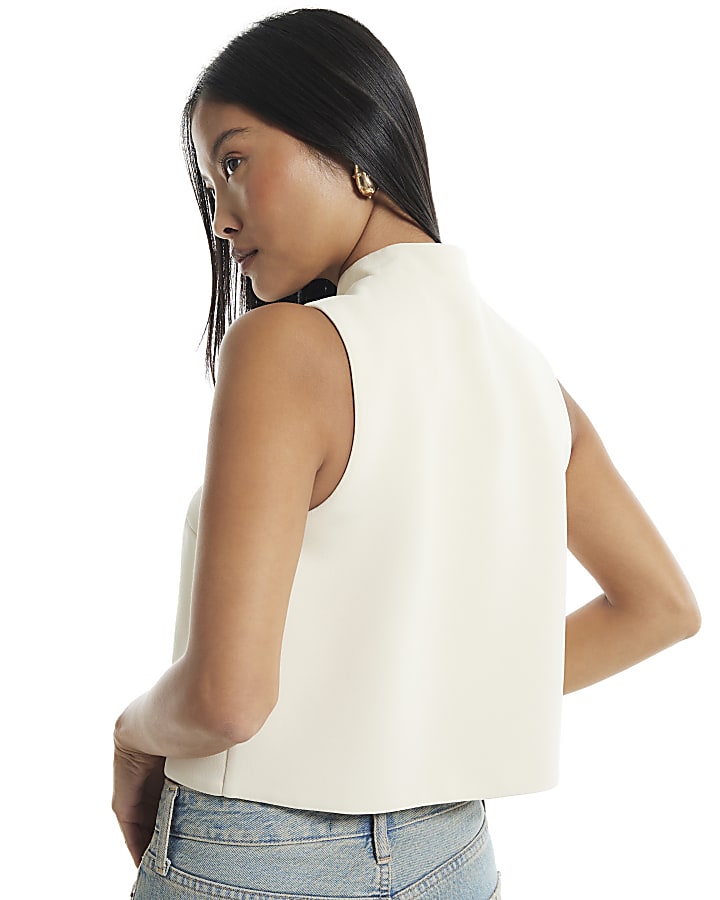 Petite Cream Boxy Stand Up Collar Top