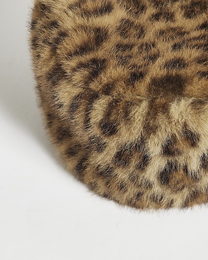 Brown Leopard Faux Fur Pillbox Hat
