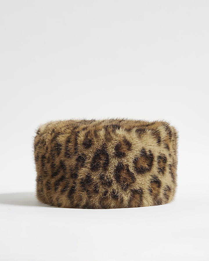 Brown Leopard Faux Fur Pillbox Hat