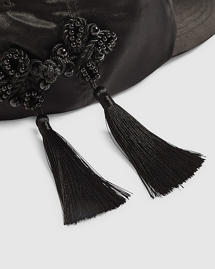 Black Satin Tasseled Cap