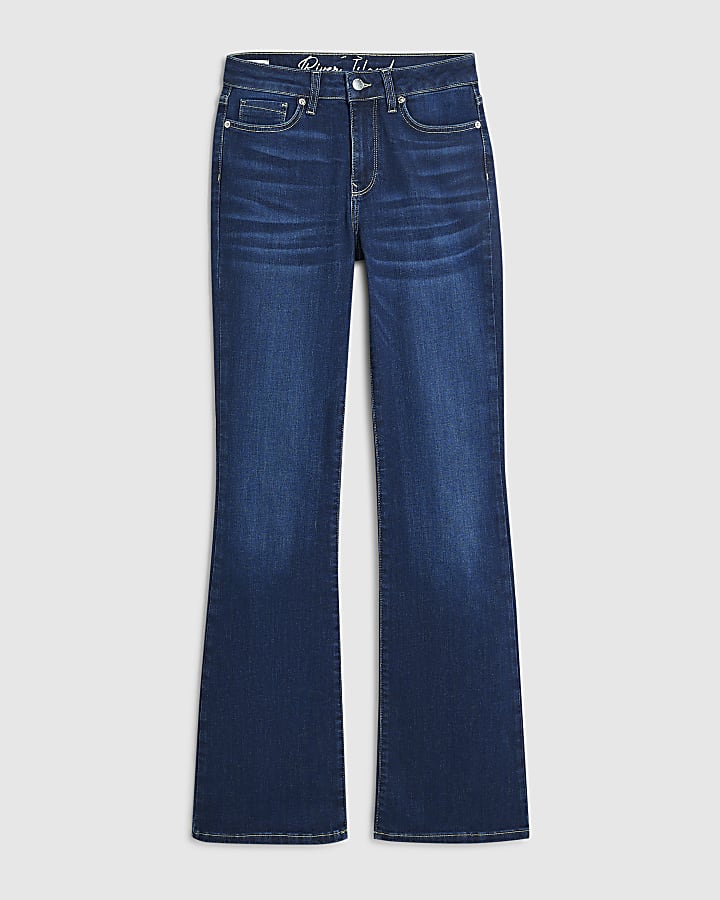 Blue Mid Rise Bootcut Jeans