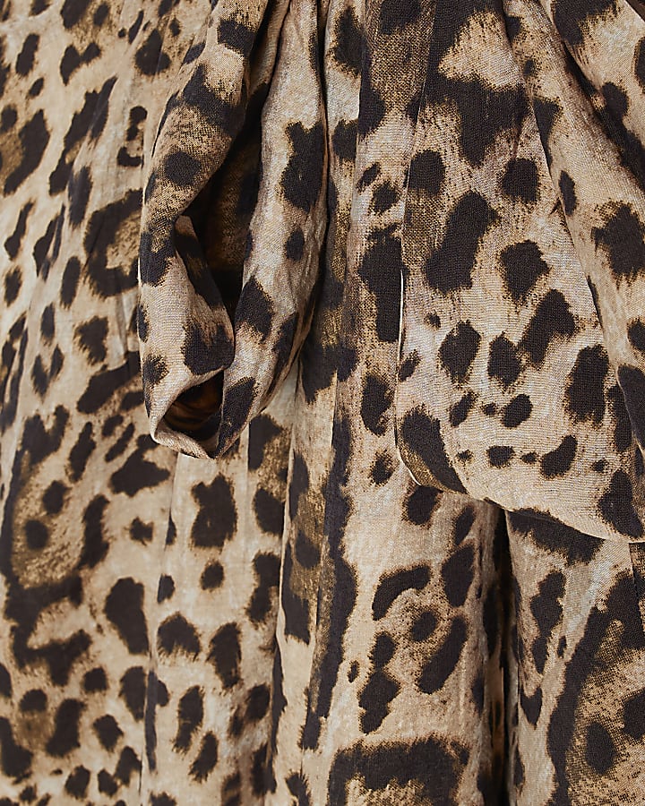 Petite Beige Leopard Pussybow Blouse