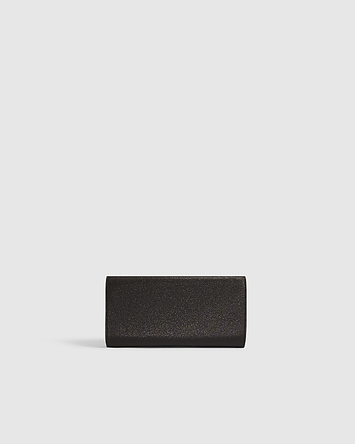 Black Glitter Angled Framed Clutch Bag