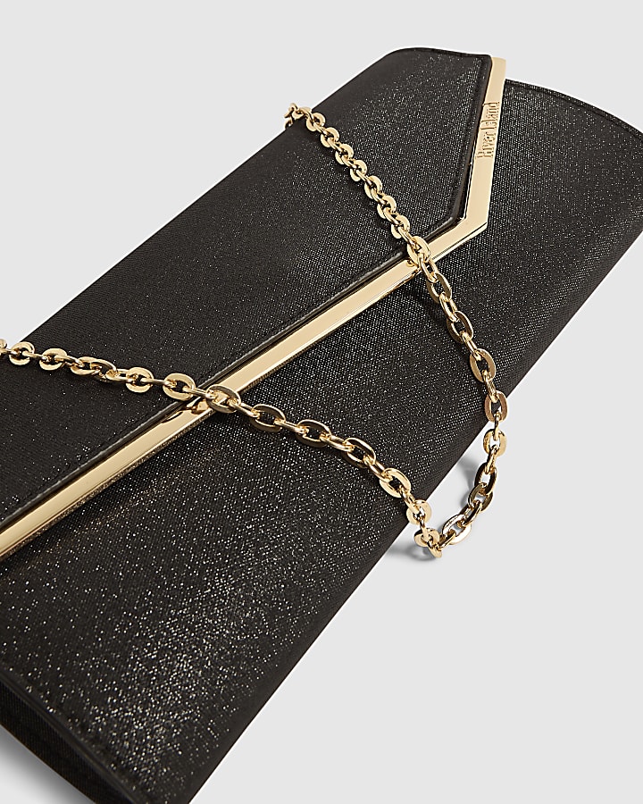 Black Glitter Angled Framed Clutch Bag