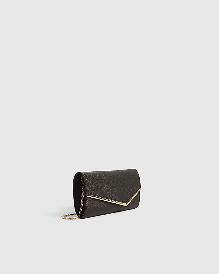Black Glitter Angled Framed Clutch Bag