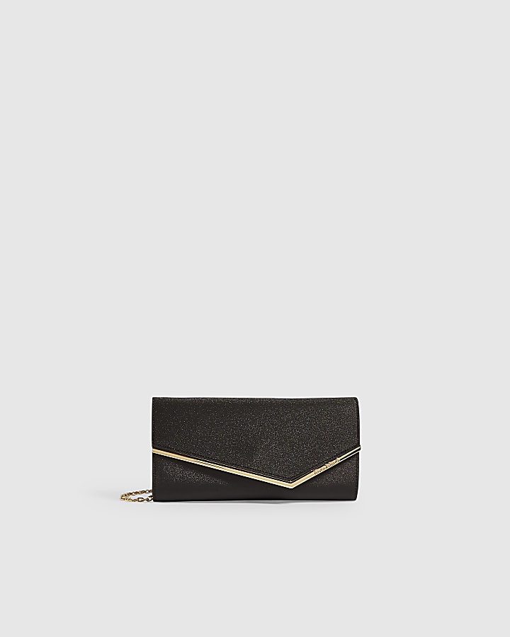 Black Glitter Angled Framed Clutch Bag