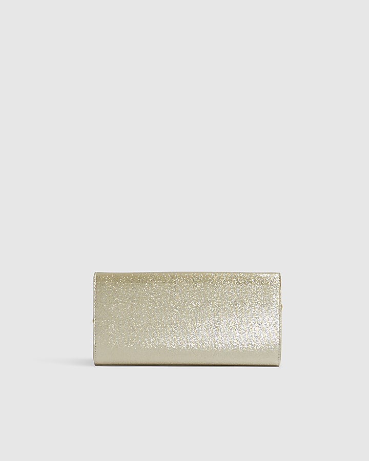 Gold Glitter Angled Framed Clutch Bag