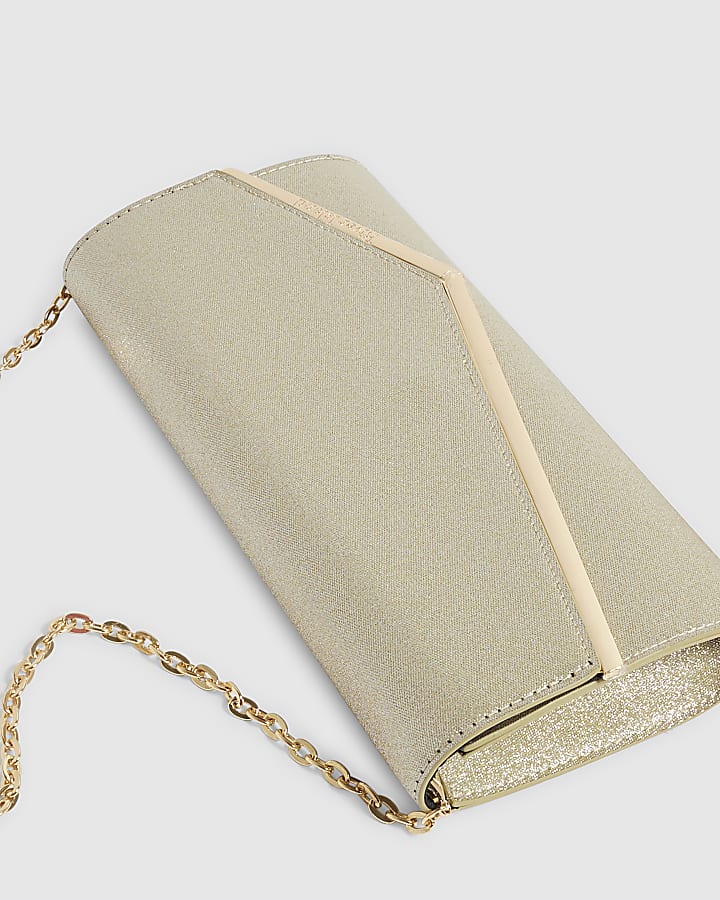 Gold Glitter Angled Framed Clutch Bag