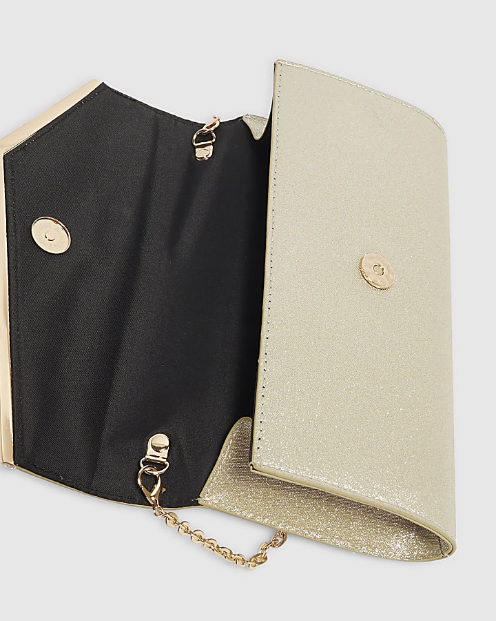 Gold Glitter Angled Framed Clutch Bag