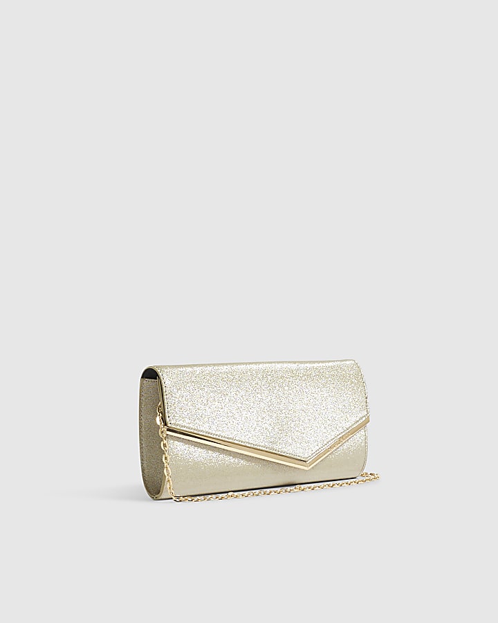 Gold Glitter Angled Framed Clutch Bag