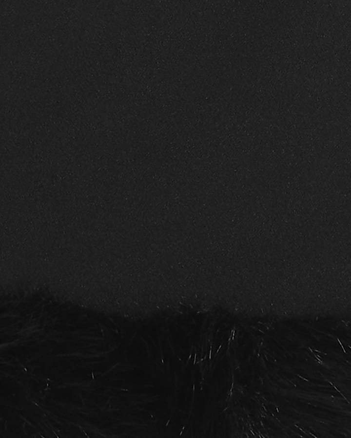 Black Fur Trim Mini Skirt