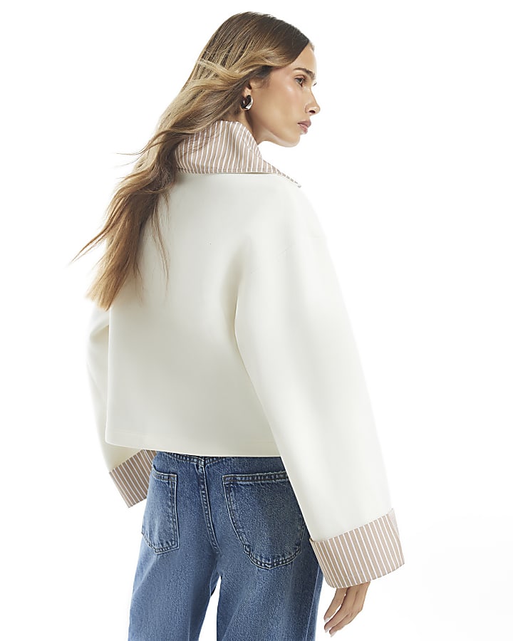 Cream Stripe Half Zip Top