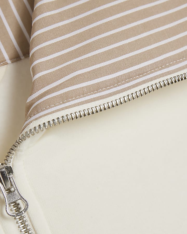Cream Stripe Half Zip Top