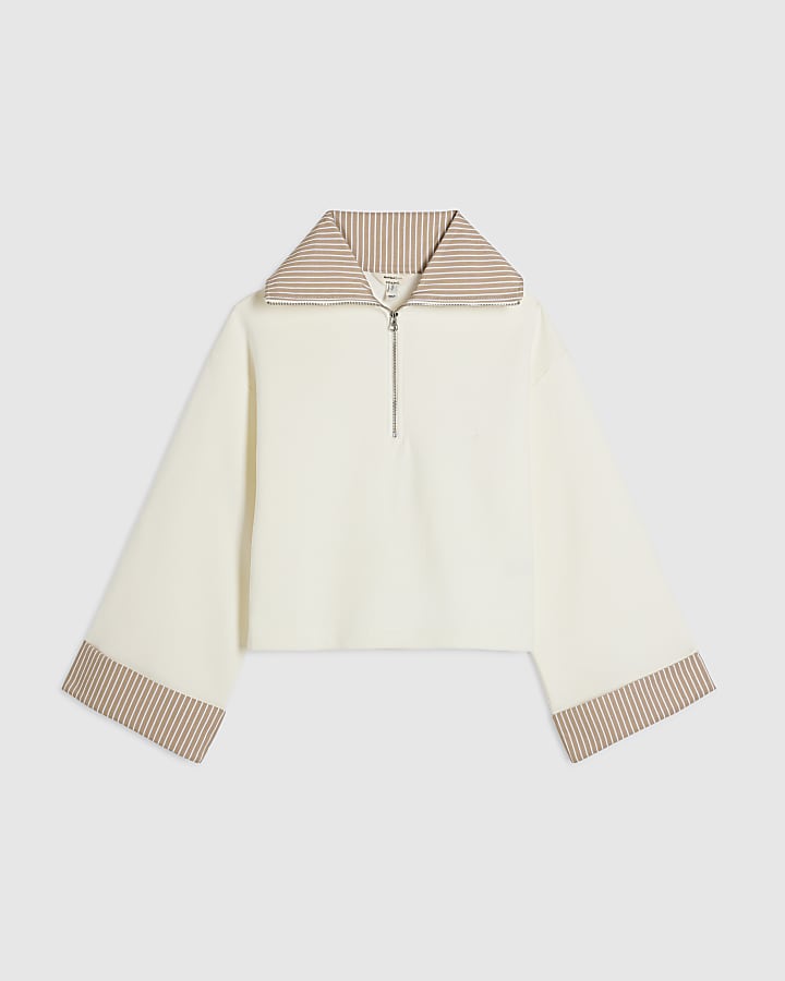 Cream Stripe Half Zip Top