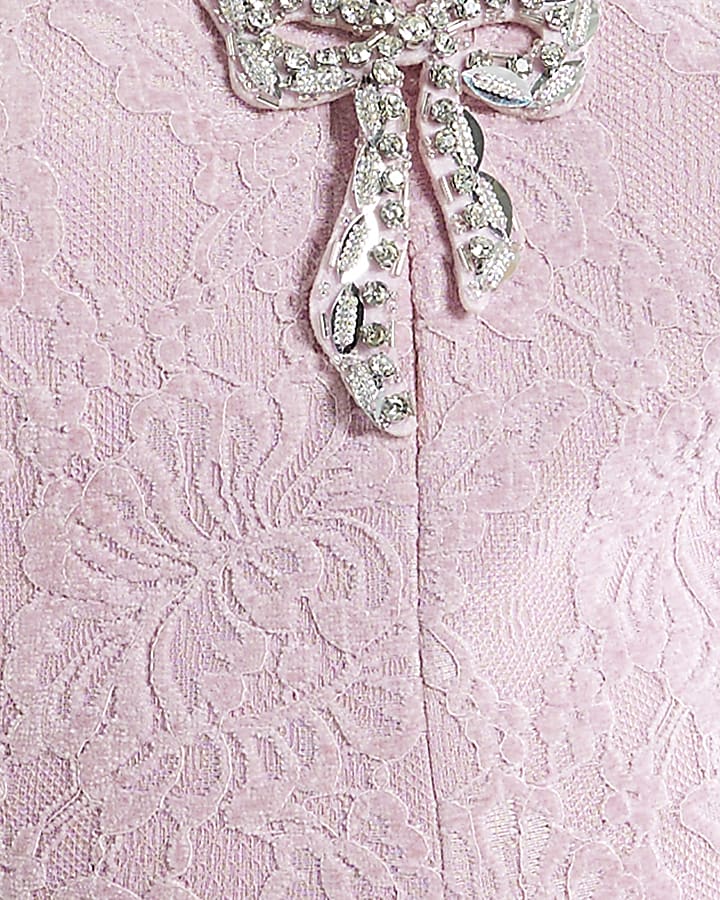 Pink Lace Embellished Bow Peplum Top