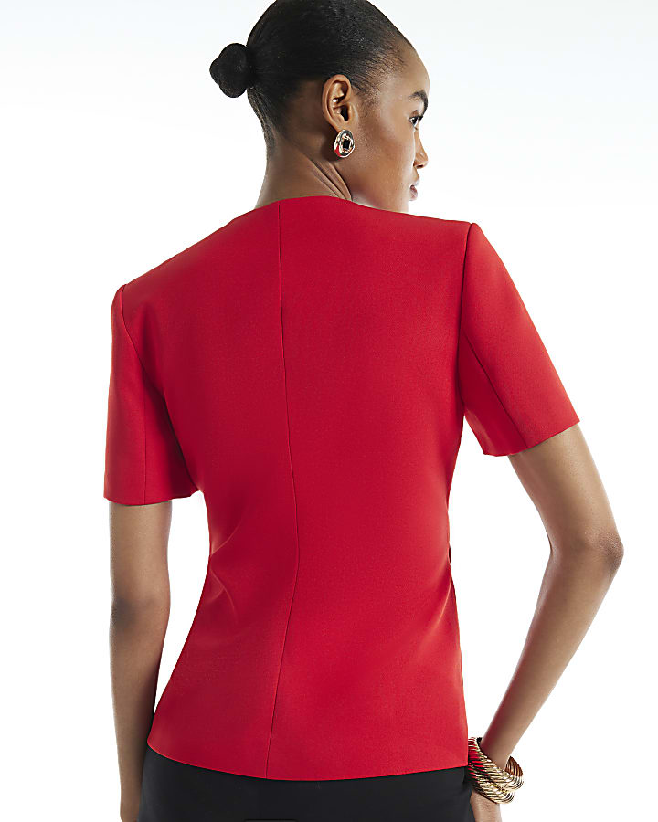 Red Short Sleeve Button Waistcoat
