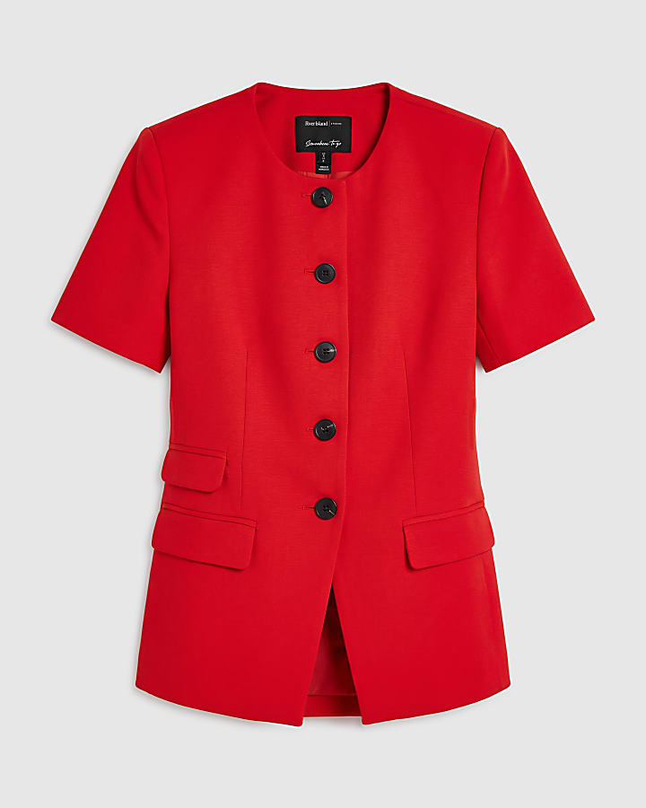Red Short Sleeve Button Waistcoat